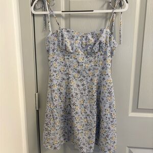 Hello Molly Light Blue Floral Tie-Strap Mini Dress